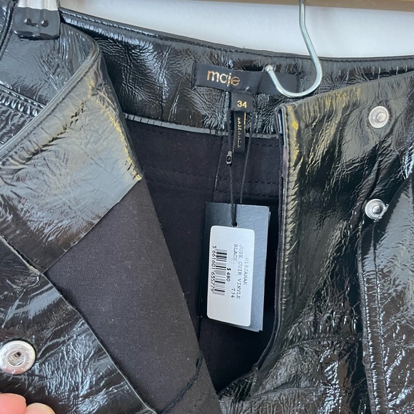 NWT MAJE Faux Cuir Vinyl Skirt Jupe Leather Black Asymmetrical Mini - Picture 5 of 6